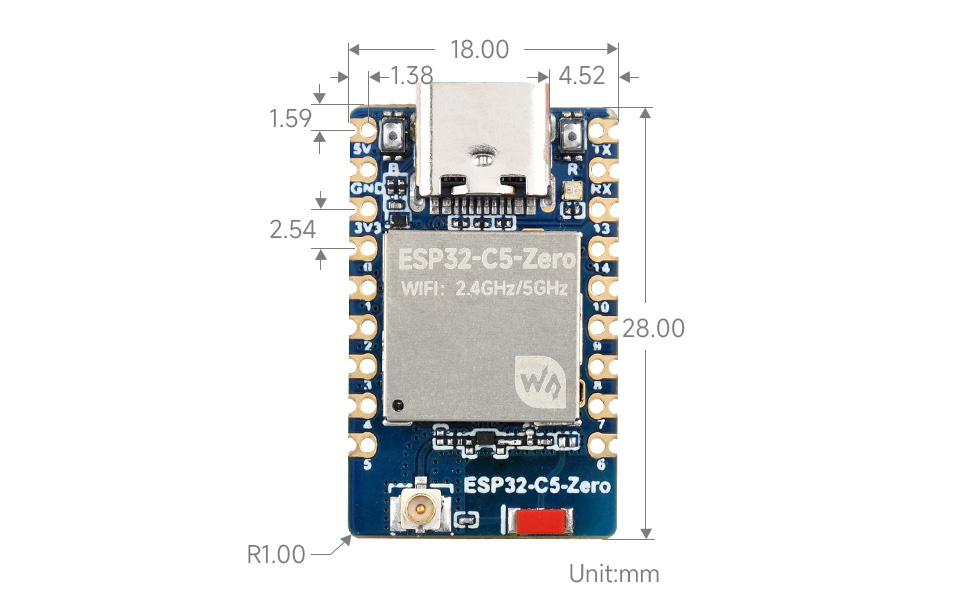 ESP32-C5-Zero 产品尺寸