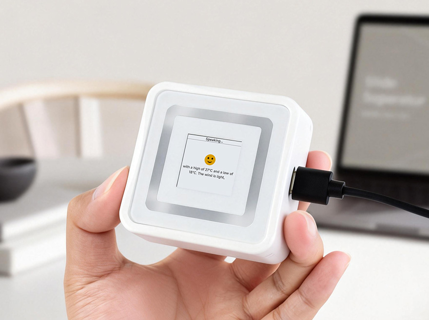 ESP32-C6 0.85 英寸开发板手持AI交互效果图及 Type-C 接口