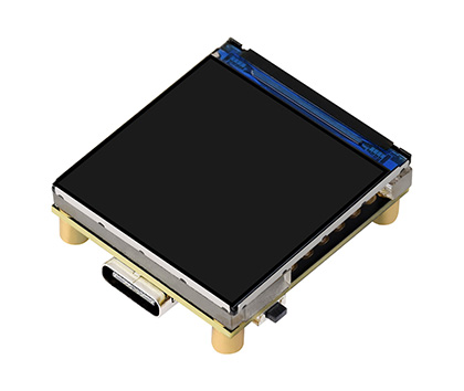 ESP32-C6 1.3 英寸 LCD 屏开发板，并带有特性图标如： 2.4GHz WiFi和 BLE5 模组，240 × 240分辨率和5点触控