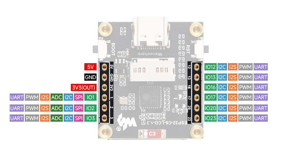 ESP32-C6 1.3 英寸 LCD 屏开发板引脚定义