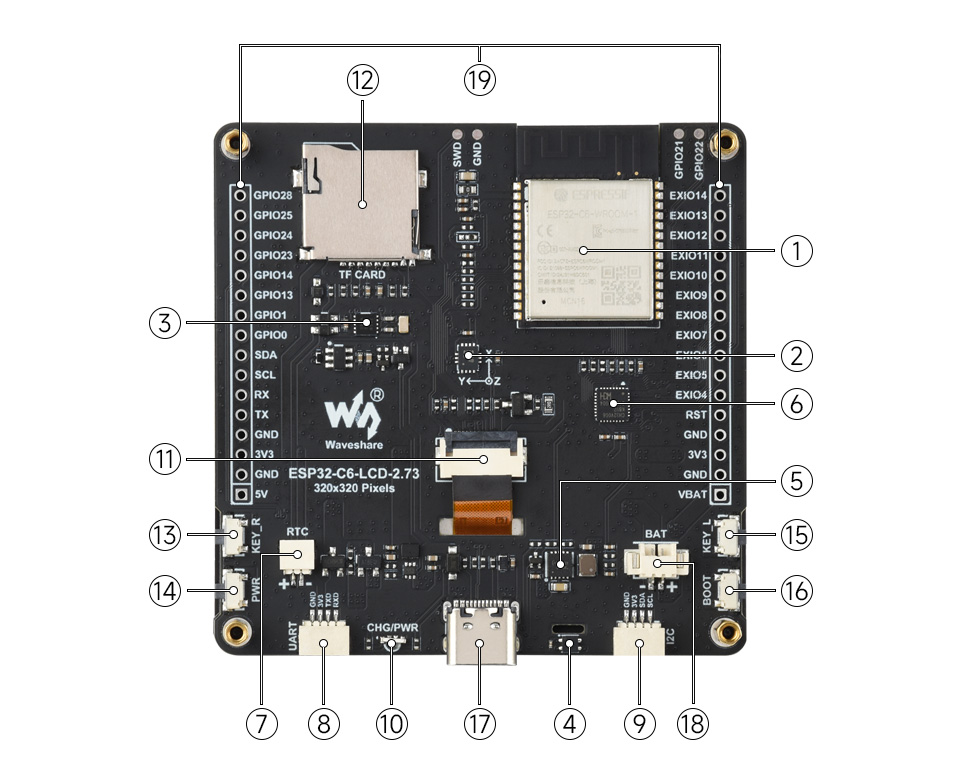 ESP32-C6 2.73 英寸触摸液晶开发板资源简介