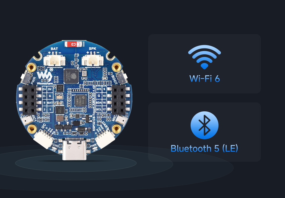 ESP32-C6 1.43 英寸 AMOLED 开发板小巧面板