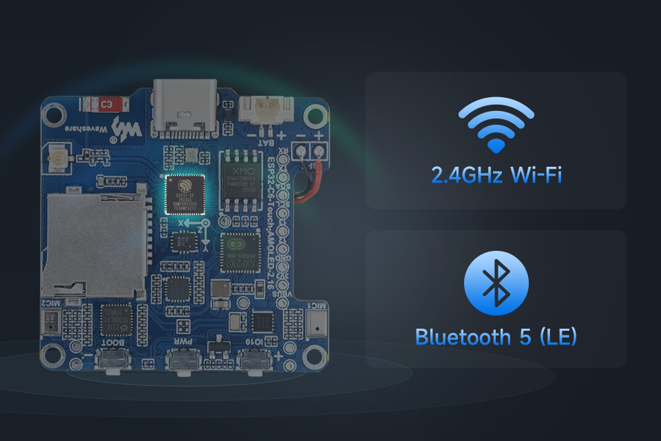 ESP32-C6-Touch-AMOLED-2.16 英寸液晶开发板支持 Wi-Fi 6 和 BLE 5