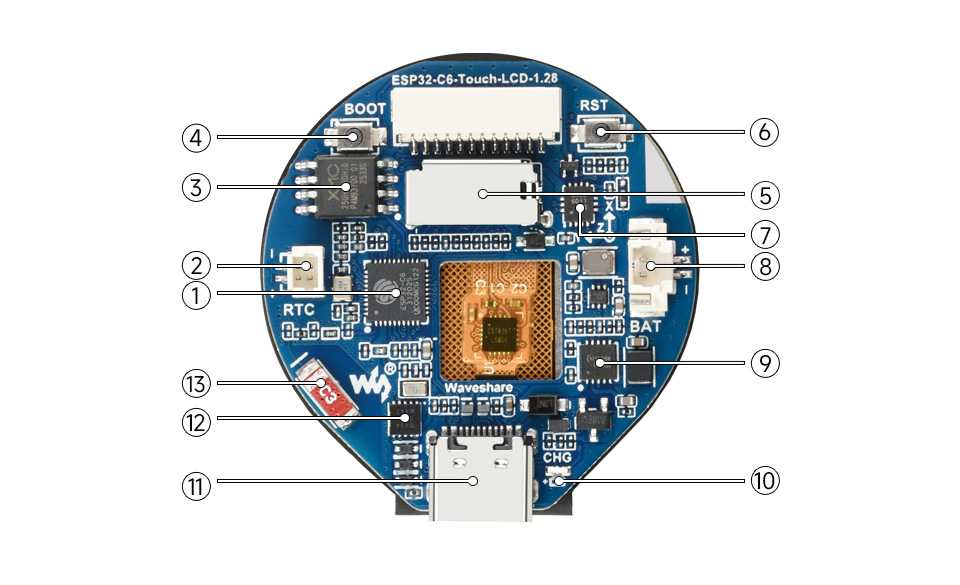 ESP32-C6 1.28 英寸触摸液晶开发板资源简介