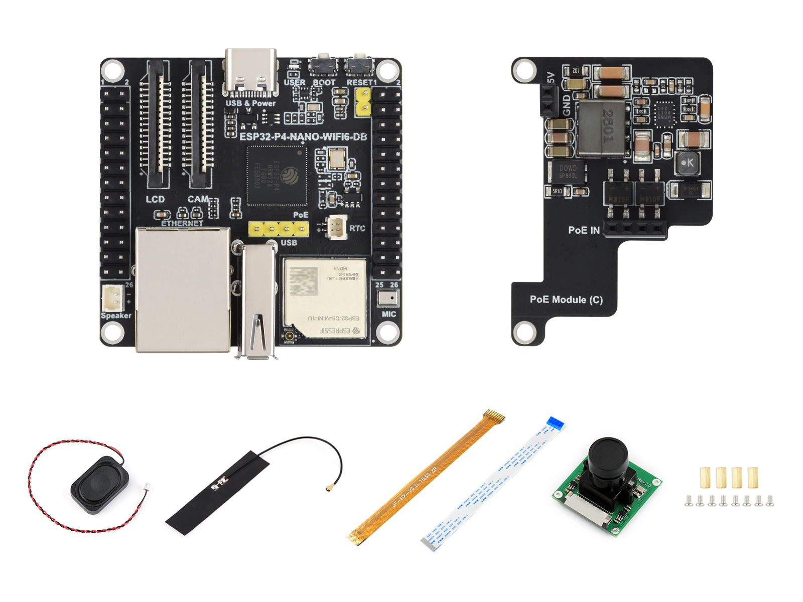 ESP32-P4-NANO-WIFI6-DB开发板 套餐C带PoE和摄像模块 RISC-V 双核400MHz+单核40MHz 双频Wi-Fi 6和BLE 5