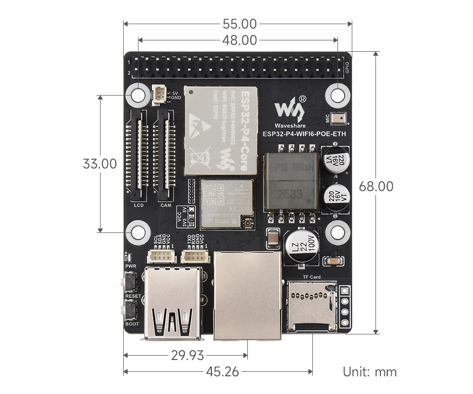 ESP32-P4-WIFI6-POE-ETH 产品尺寸