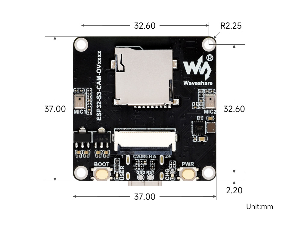ESP32-S3 AI 摄像头开发板产品尺寸
