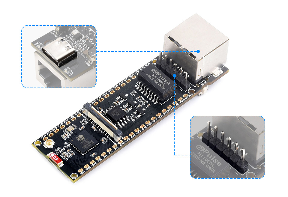 ESP32-S3 以太网开发板供电方式选择，选择PoE供电方式