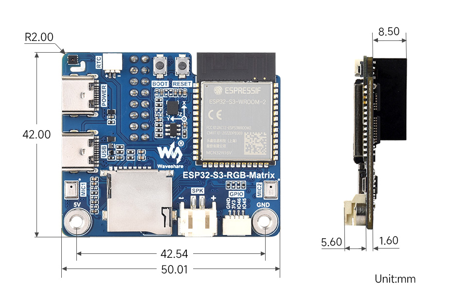 ESP32-S3-RGB-Matrix 产品尺寸