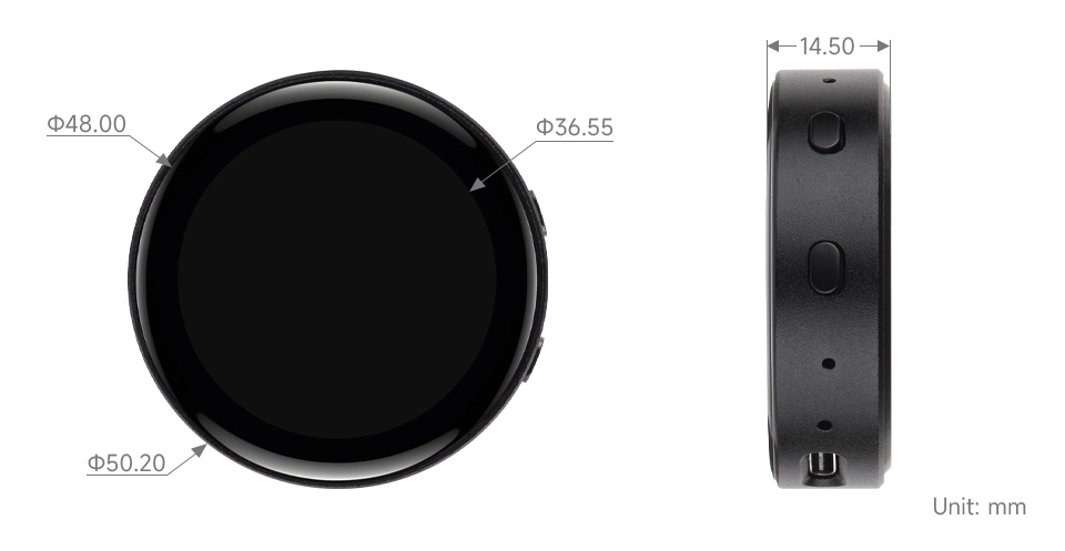 ESP32-S3 1.43 英寸电容触控屏开发板产品尺寸