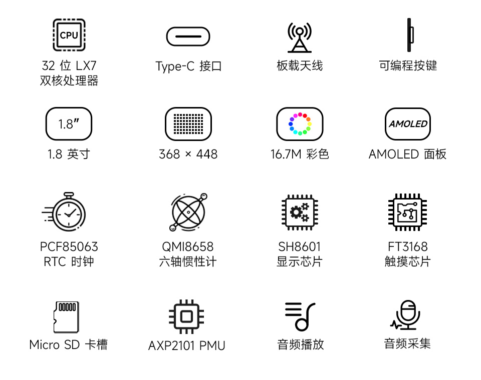 ESP32-S3-Touch-AMOLED-1.8 英寸液晶开发板