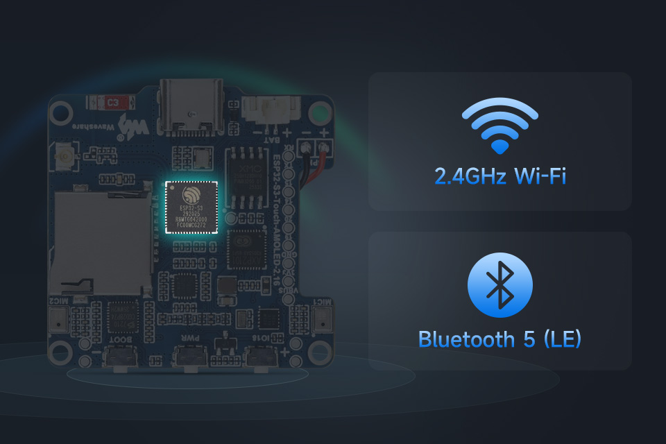 ESP32-S3 2.16 英寸电容触控屏支持 Wi-Fi 和 BLE 5