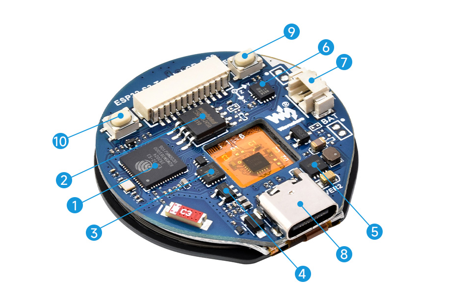 ESP32-S3 1.28 英寸触摸液晶开发板资源简介