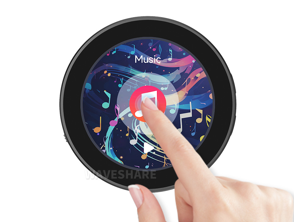 手指触摸 ESP32-S3 4 英寸电容触控屏开发板的屏幕，界面显示LVGL GUI开发出来的场景