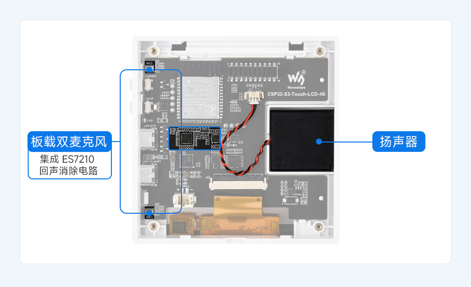 ESP32-S3 智能 86 盒板载 ES8311 音频编解码芯片及 ES7210 回声消除电路