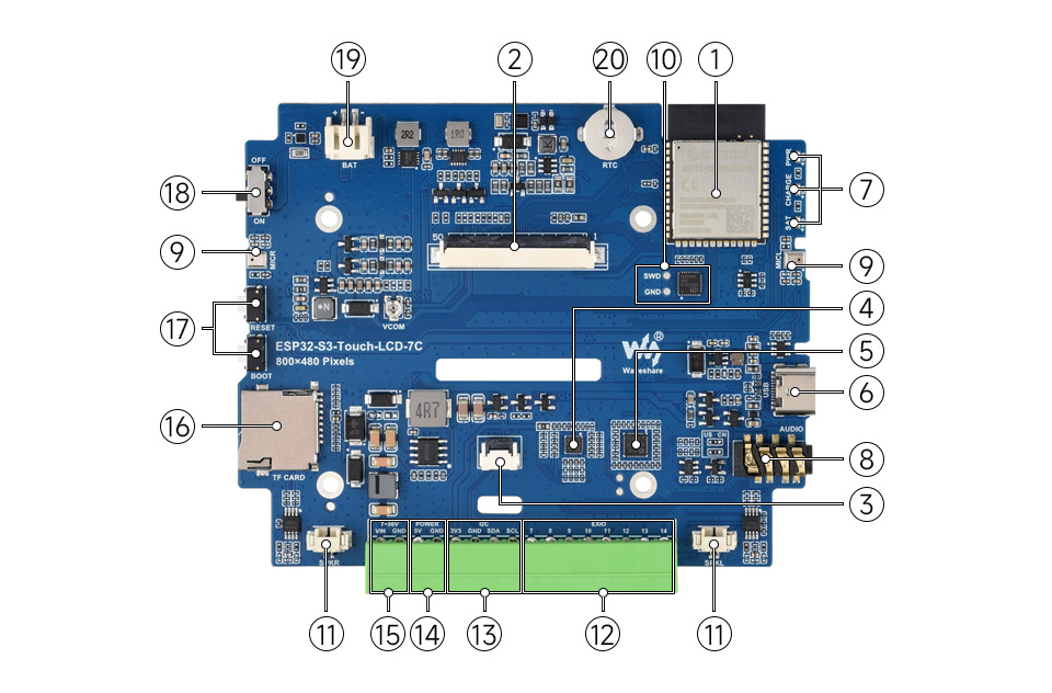 ESP32-S3 7 英寸电容触控屏开发板资源简介
