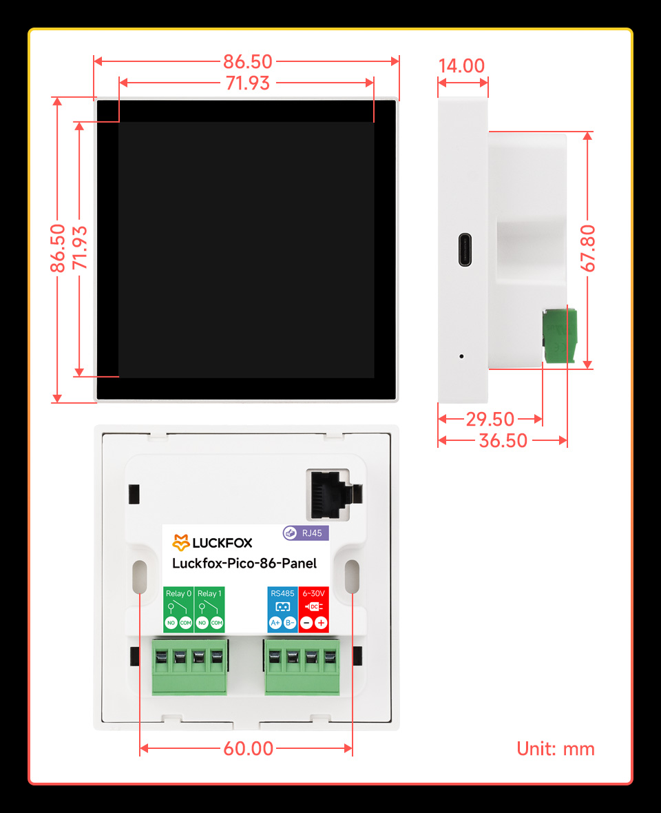 幸狐 Core1106 智能 86 盒产品尺寸图