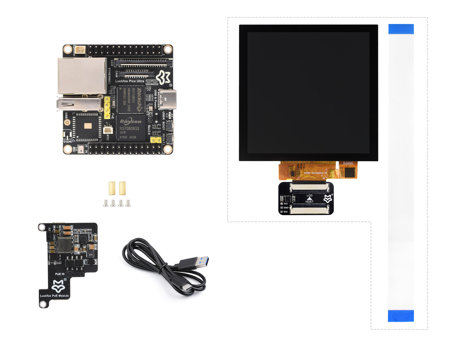 Luckfox Pico Ultra幸狐RV1106微型1TOPS算力Linux开发板8G eMMC 带屏幕套餐支持PoE