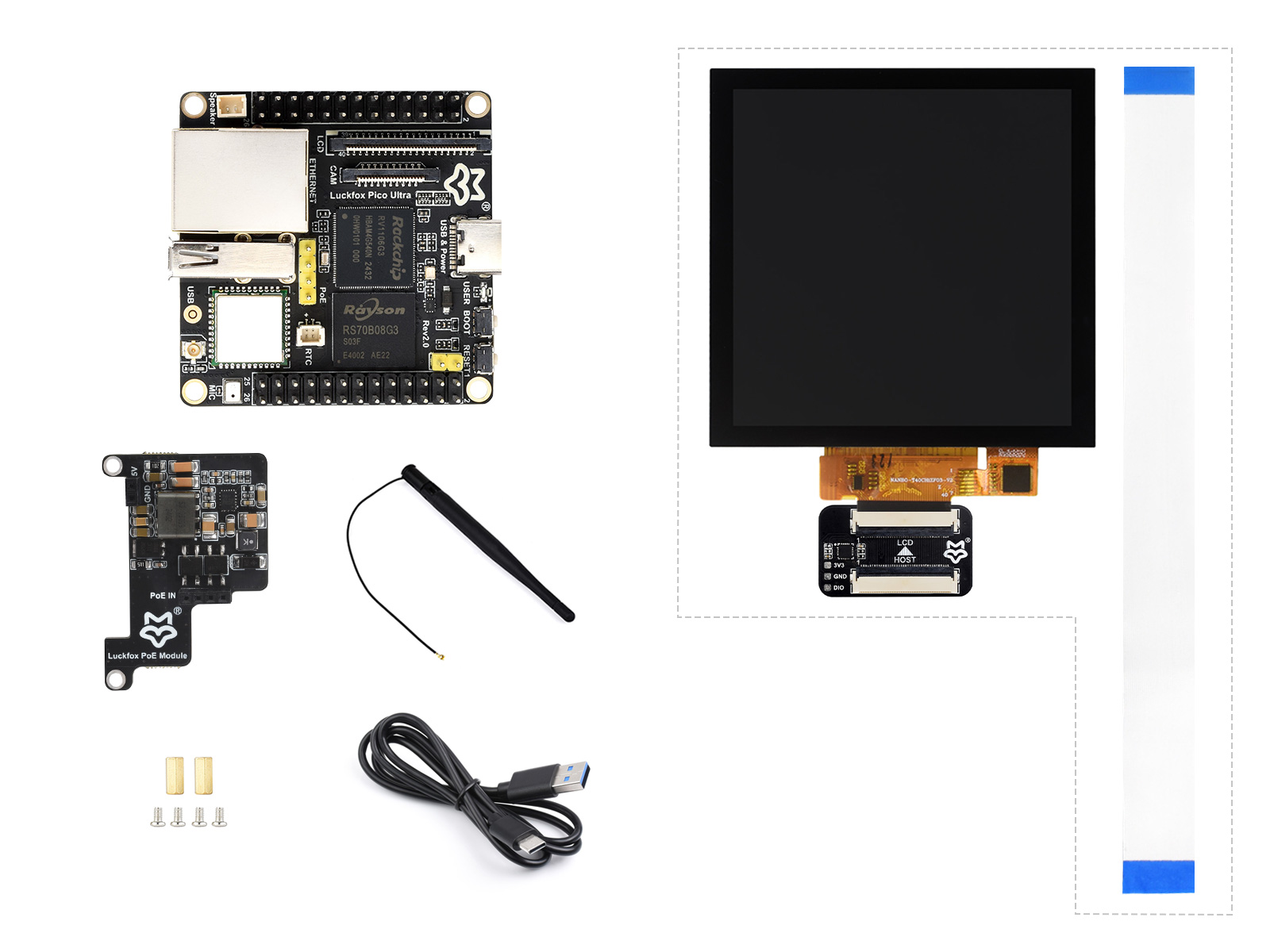 Luckfox Pico Ultra幸狐RV1106微型1TOPS算力Linux开发板 带屏幕套餐 WiFi 6和蓝牙模块支持PoE