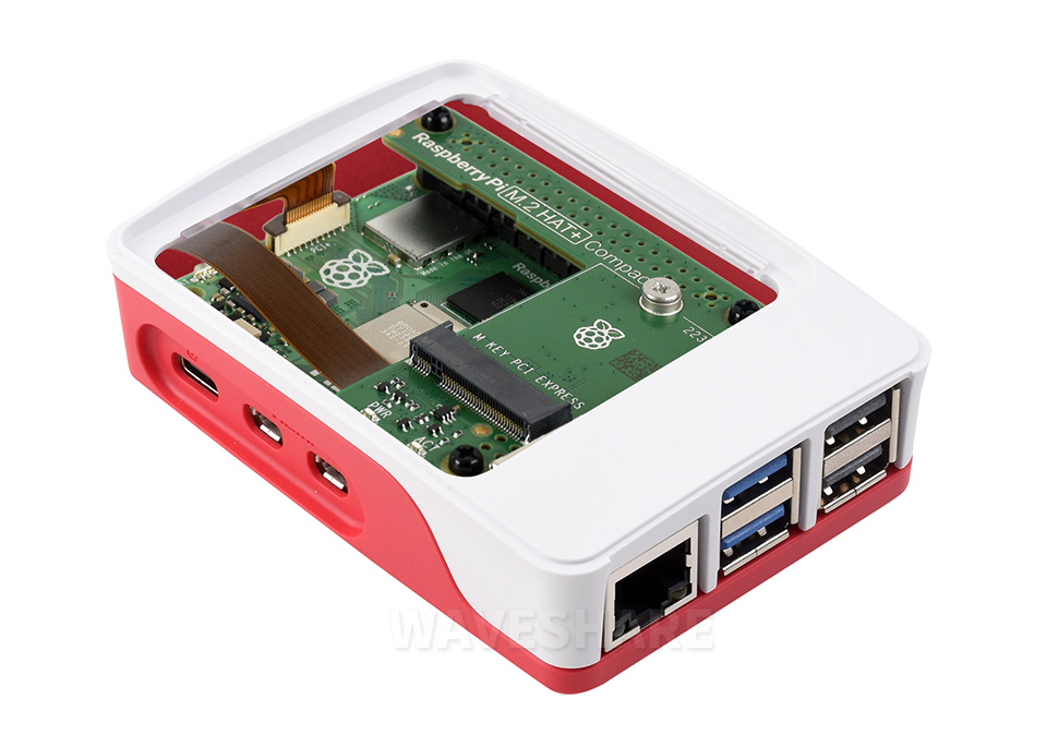 Raspberry Pi 官方设计的 PCIe 转 M.2 接口扩展板可组装到树莓派官方外壳