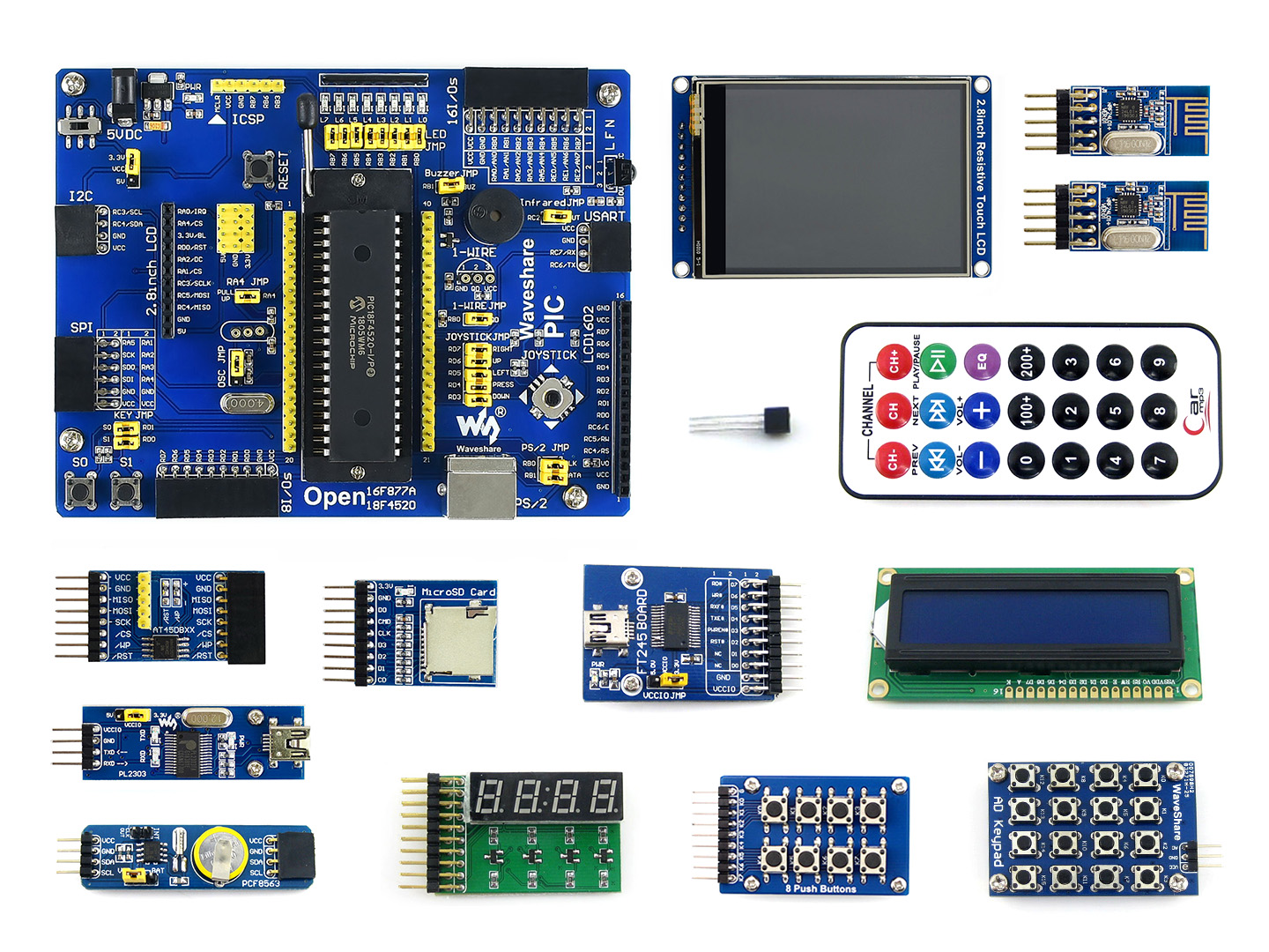 PIC18F4520-I/P开发板 学习板 套餐B 含11款模块