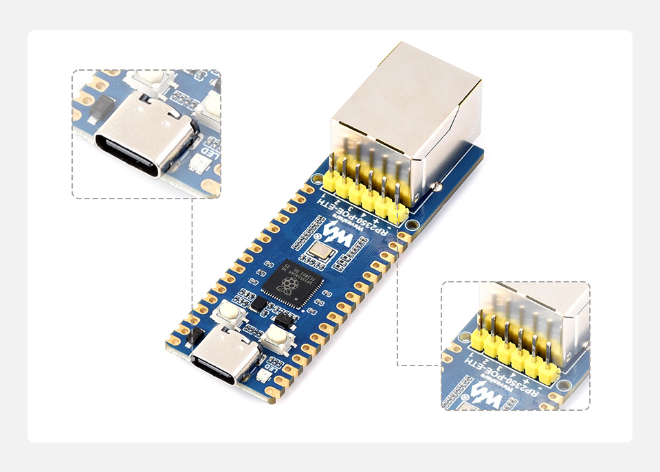 RP2350-POE-ETH 支持 USB Type-C 及 PoE 供电