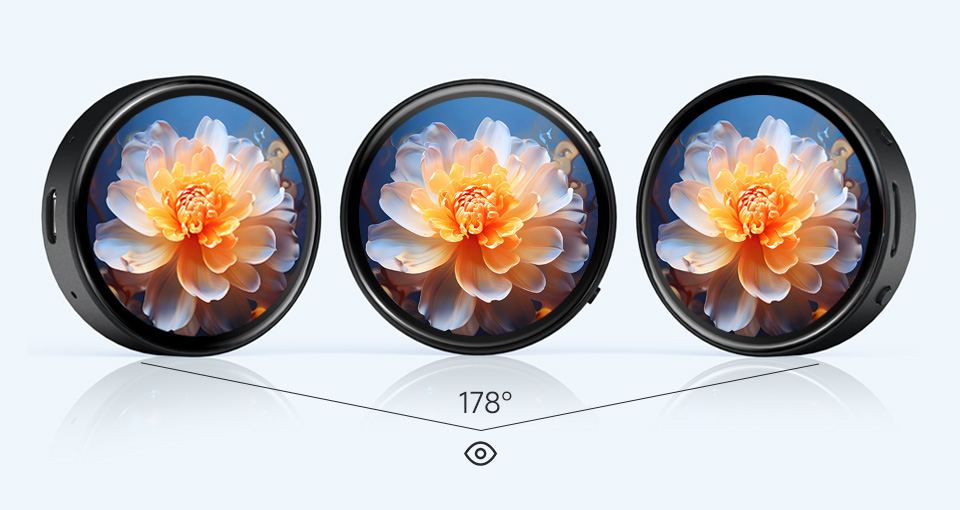 三个RP2350 1.75 英寸电容触控屏开发板并列，并展示不同视角