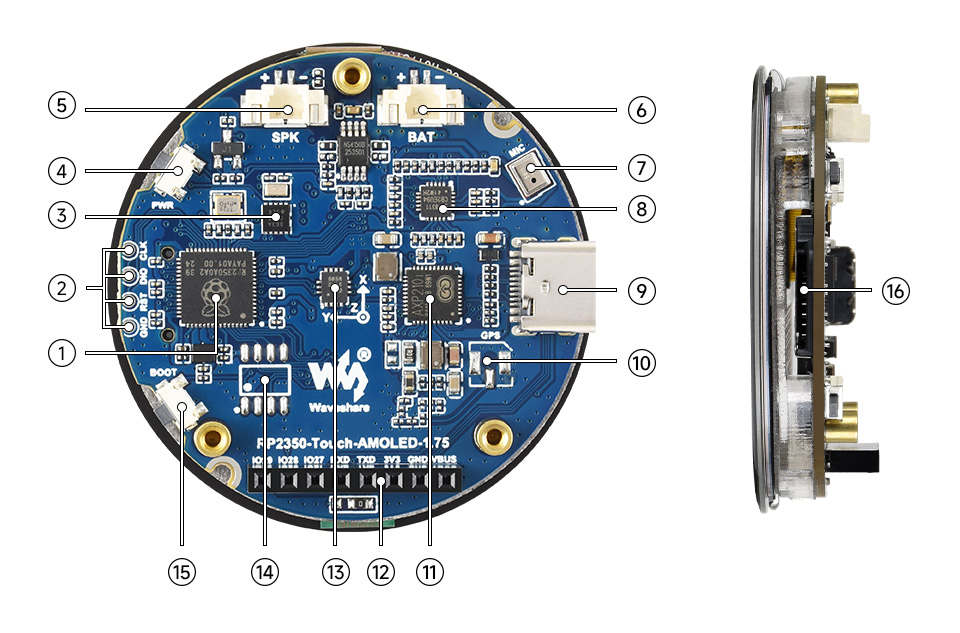 RP2350 1.75 英寸电容触控屏开发板资源简介