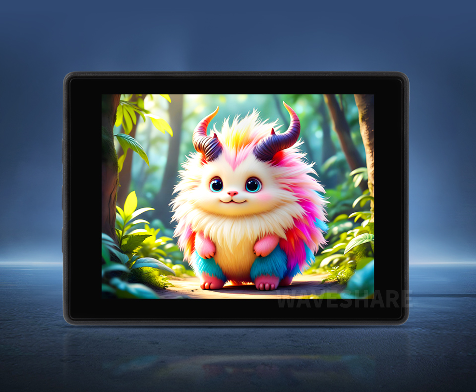 RP2350-AMOLED-2.41 屏幕正面显示卡通动物