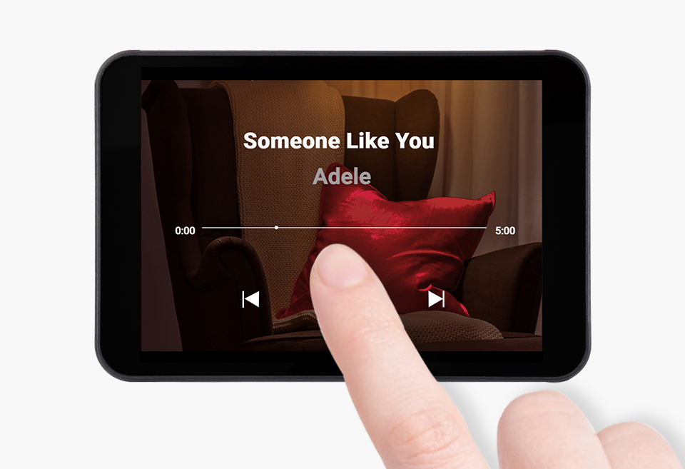 三个RP2350 3.5 英寸电容触控屏开发板并列，并展示不同视角及IPS屏幕软件