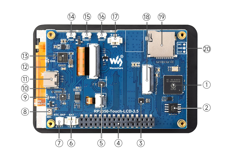 RP2350 3.5英寸电容触控屏开发板资源简介示意图