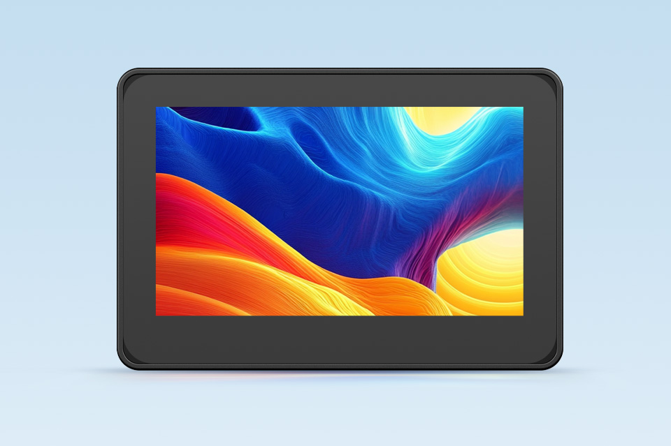 RP2350 4.3 英寸电容触控屏开发板的首图界面，以及卖点图标