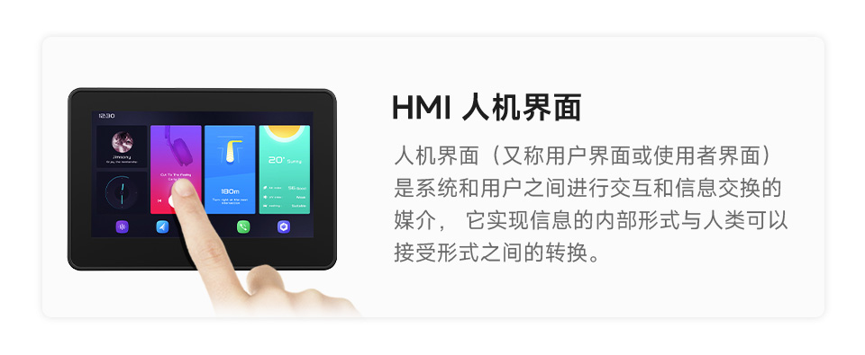 RP2350 4.3 英寸电容触控屏开发板的应用场景，分别介绍了HMI人机界面场景，和LVGL GUI开发场景