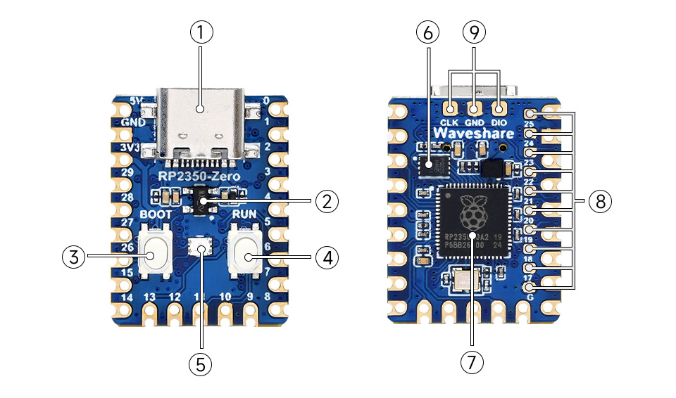 微雪 RP2350 微控制器开发板资源简介