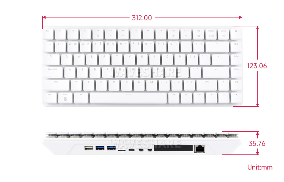 树莓派Raspberry Pi 500+键盘型主板产品尺寸