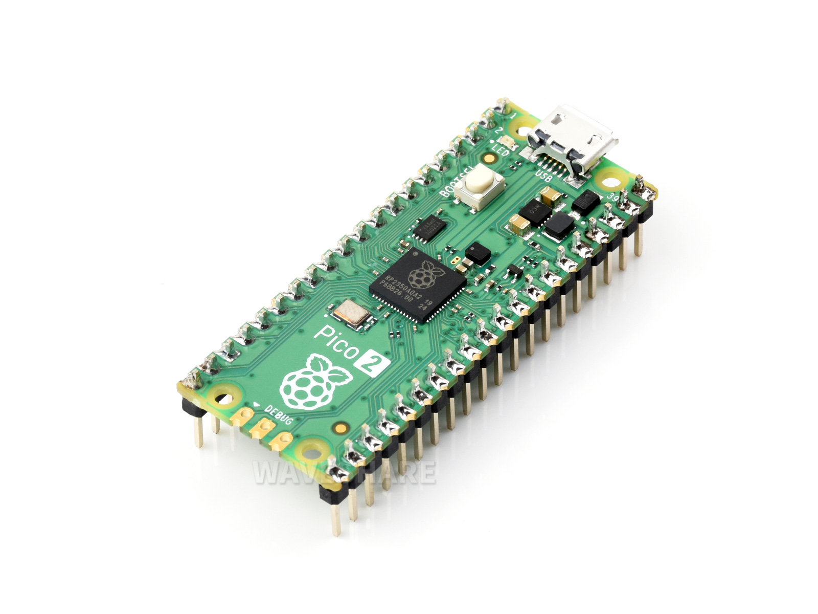 树莓派 Raspberry Pi Pico 2 微控制器开发板 基于树莓派RP2350双核、双架构处理器 加焊彩色排针 pico2