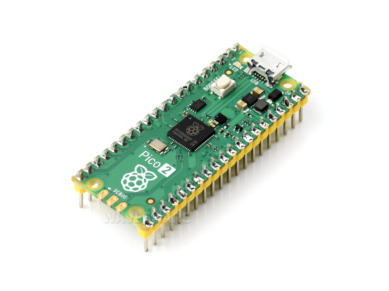 树莓派 Raspberry Pi Pico 2 微控制器开发板 基于树莓派RP2350双核、双架构处理器 加焊黄色排针 pico2