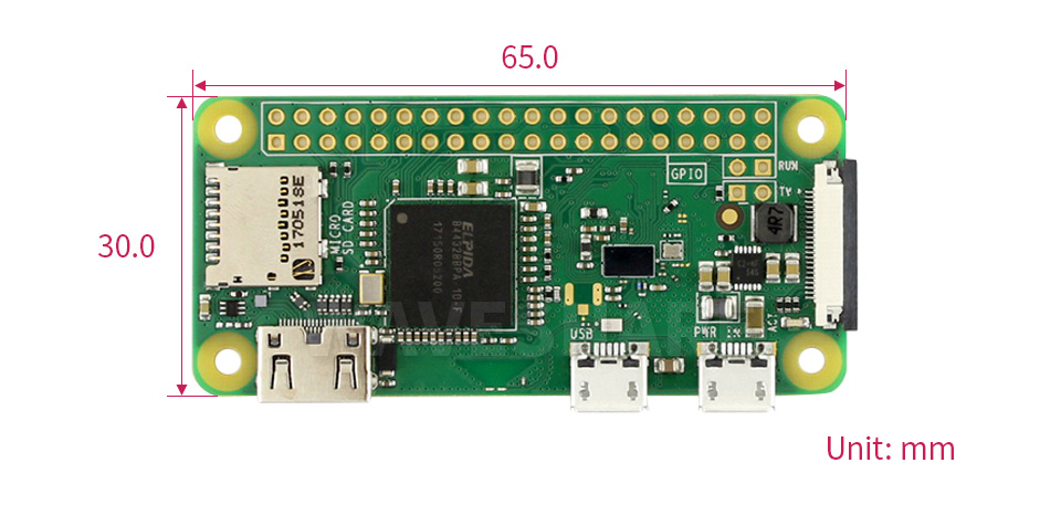 树莓派 Zero WiFi 版产品尺寸